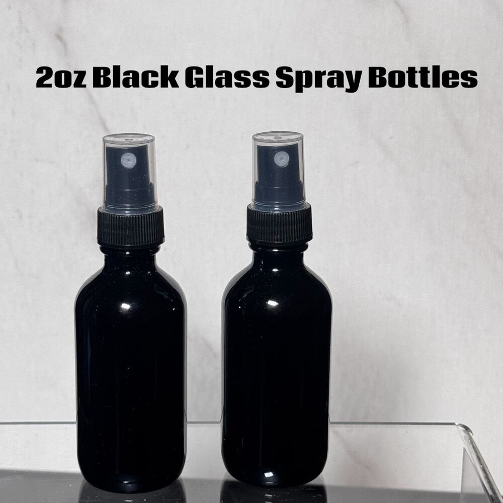 (2) 2oz Black Glass Mist Spray Bottles Pack of 2